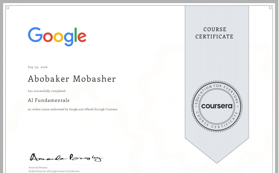 Course completion: AI Fundamentals — Google