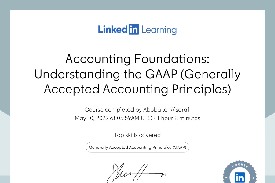 Course completion: Accounting Foundations: Understanding GAAP — LinkedIn Learning
