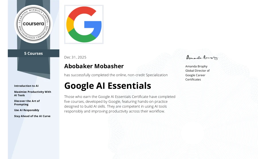 Course completion: Google AI Essentials — Google