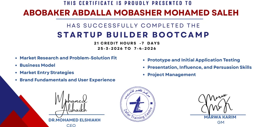 Course completion: Startup Builder Bootcamp — Zafar Training Center