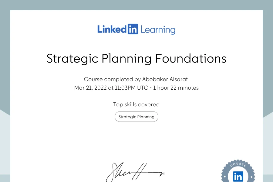 Course completion: Strategic Planning Foundations — LinkedIn Learning